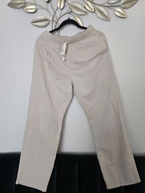 Uniqlo Women Drawstring Chinos - Beige Linen And Rayon Size S